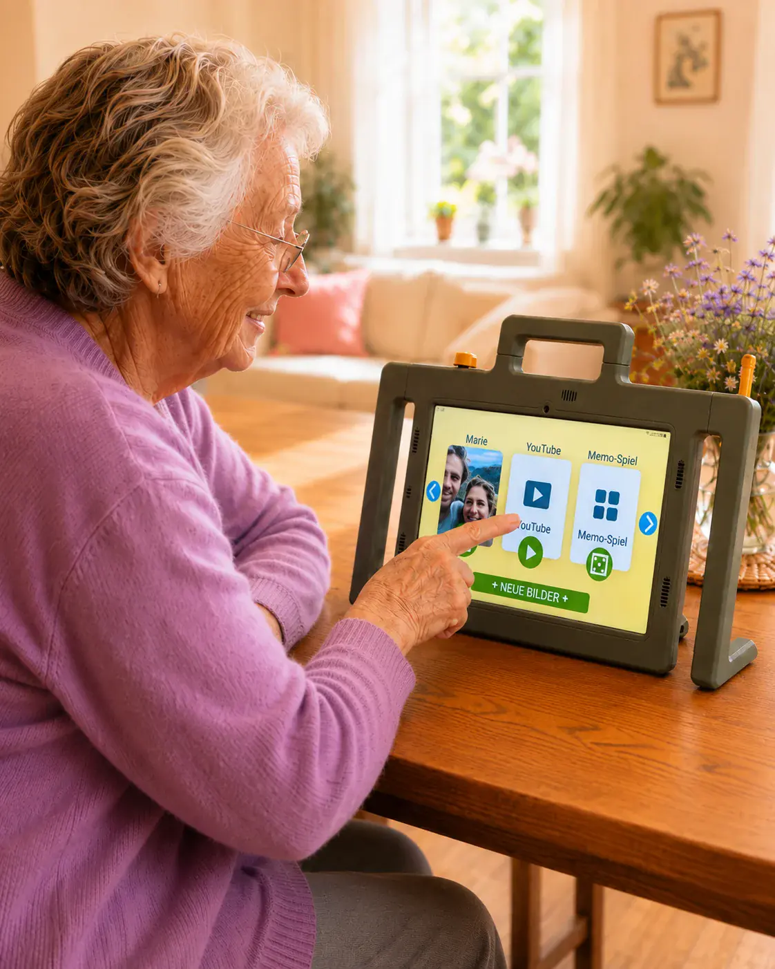 Seniorin nutzt Spiele, YouTube und Apps auf der Telemarie