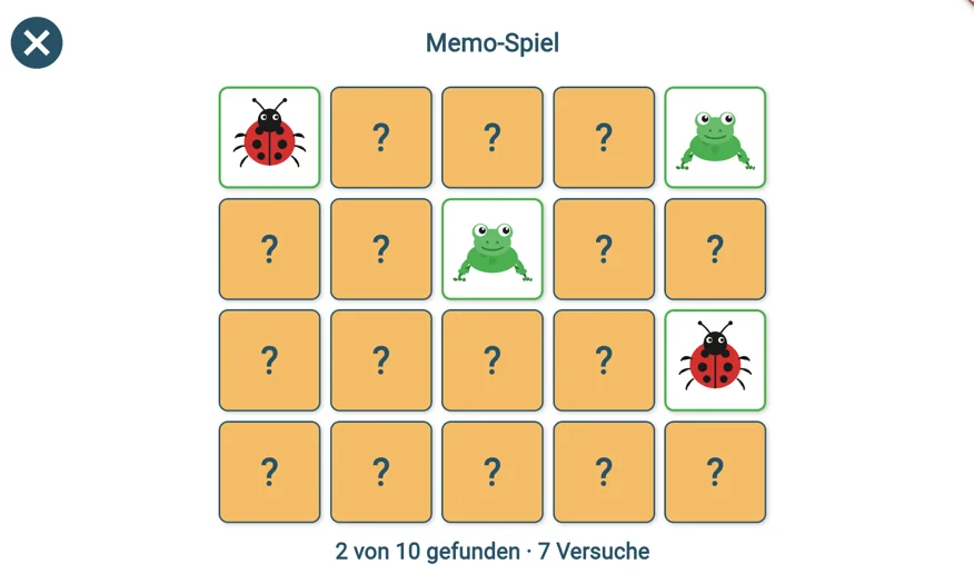 Screenshot: Memory-Spiel auf der Telemarie