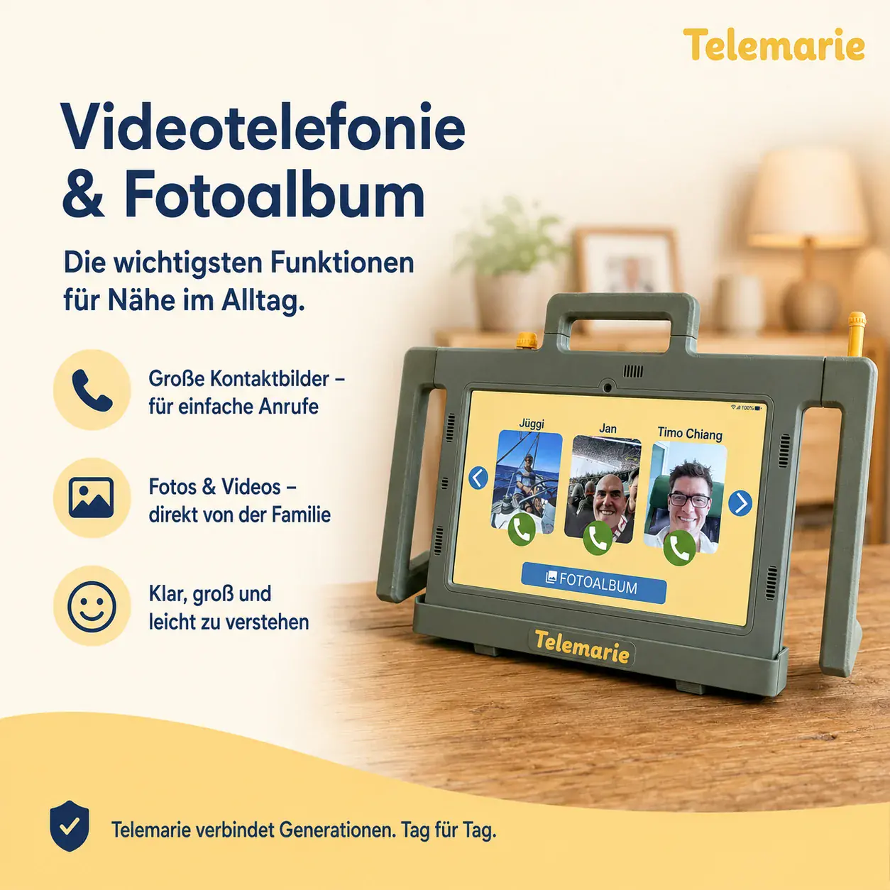 Slidekarte zu Videotelefonie und Fotoalbum mit Telemarie.